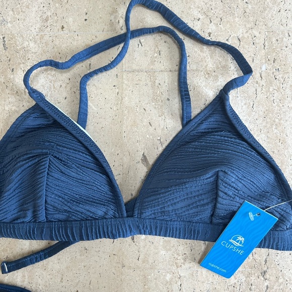 CUPSHE Bikini Set Crisscross Back Tie Blue Zebra Textured Size Medium - Picture 2 of 7